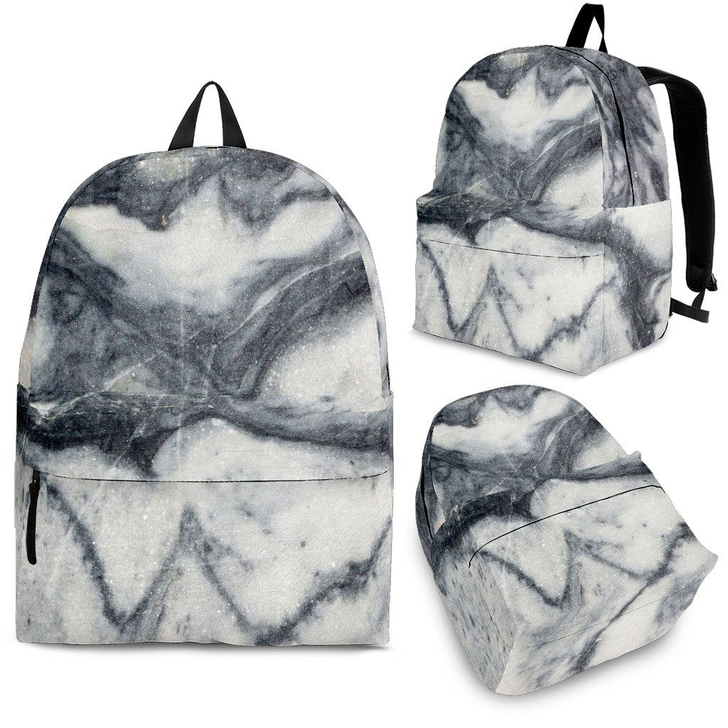 Dark Grey White Marble Print School Backpack