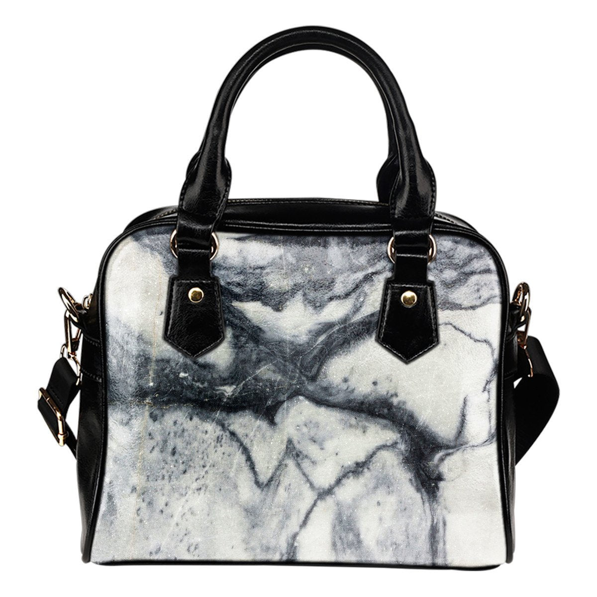 Dark Grey White Marble Print Shoulder Handbag