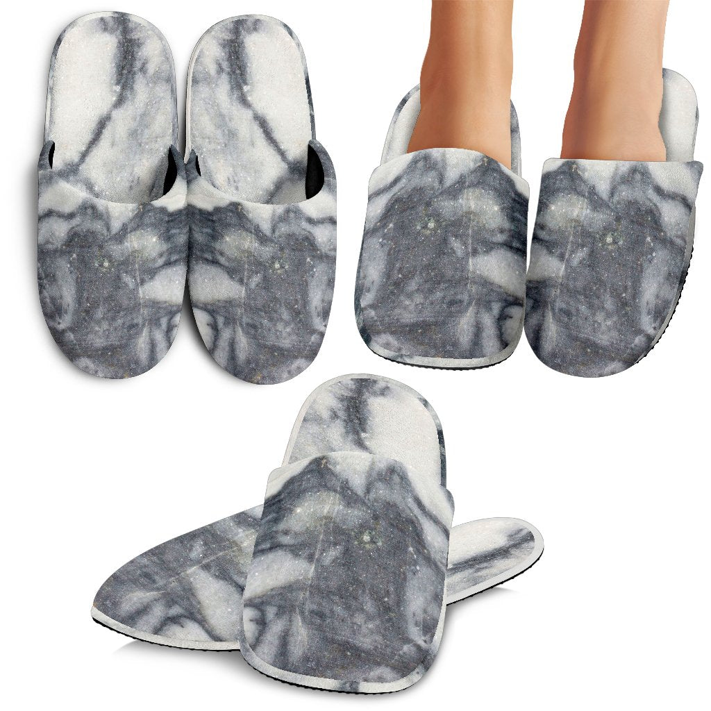 Dark Grey White Marble Print Slippers