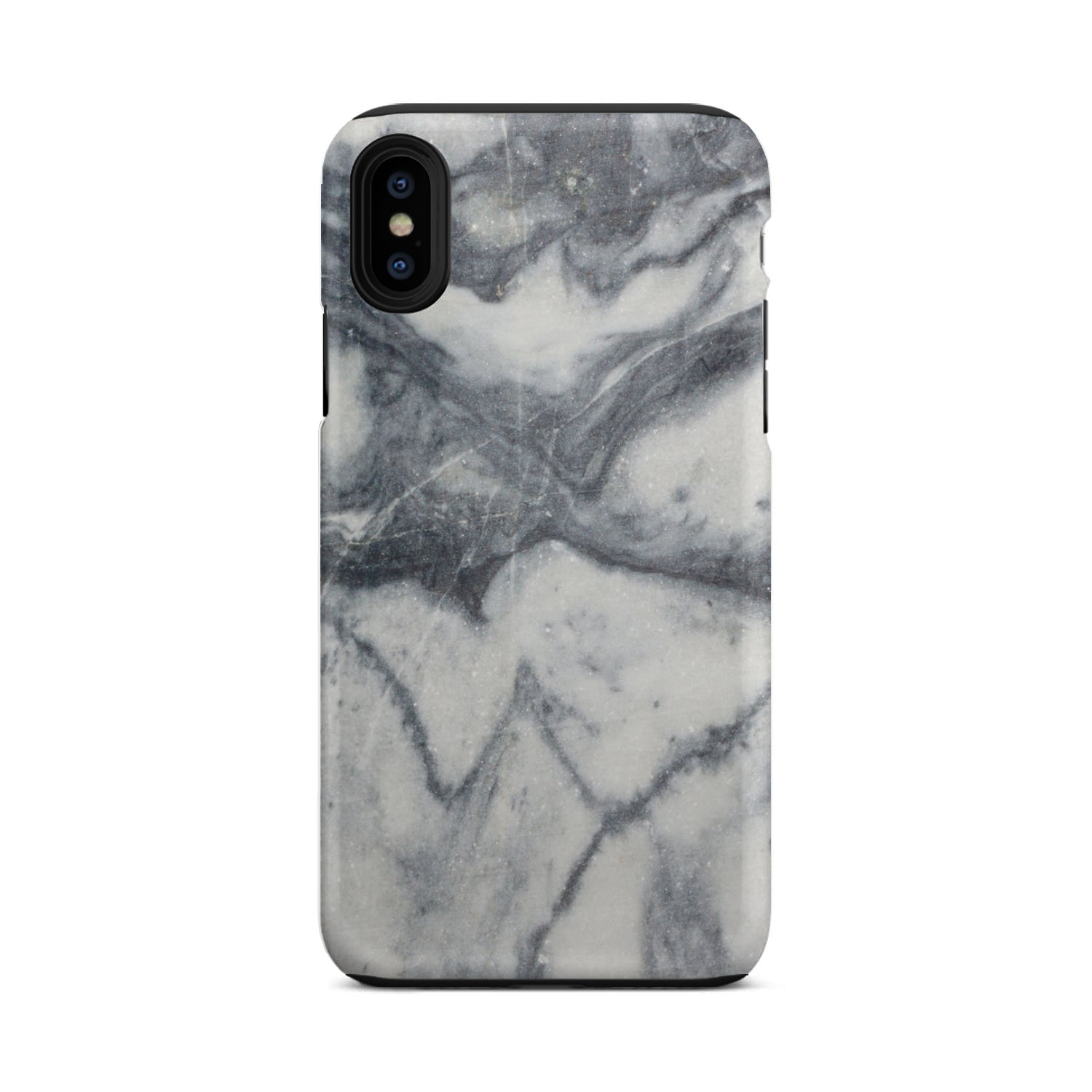 Dark Grey White Marble Print Tough Phone Case