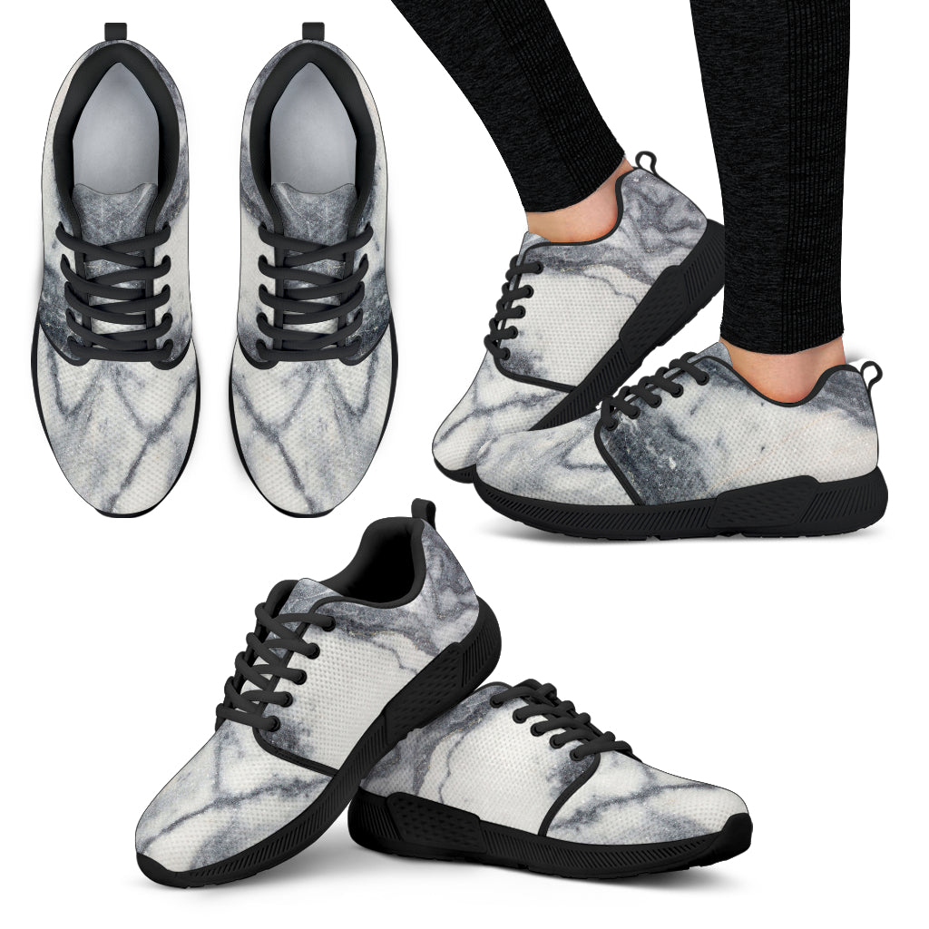 Dark Grey White Marble Print Women's Athletic Shoes