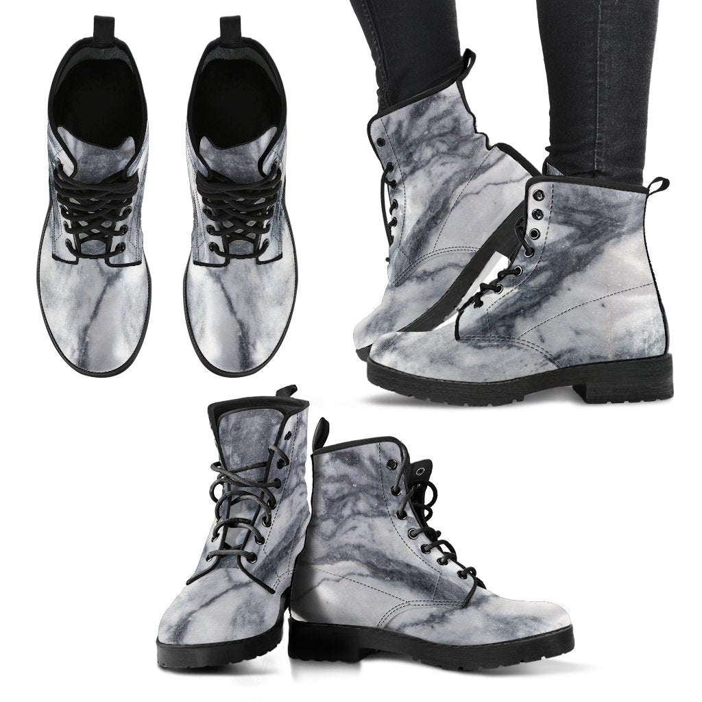 Dark Grey White Marble Print Women's Boots