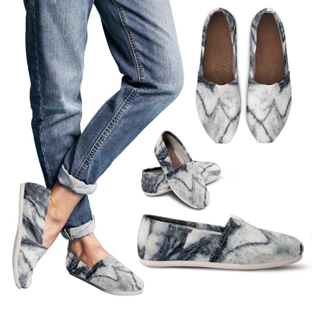 Dark Grey White Marble Print Women's Casual Canvas Shoes