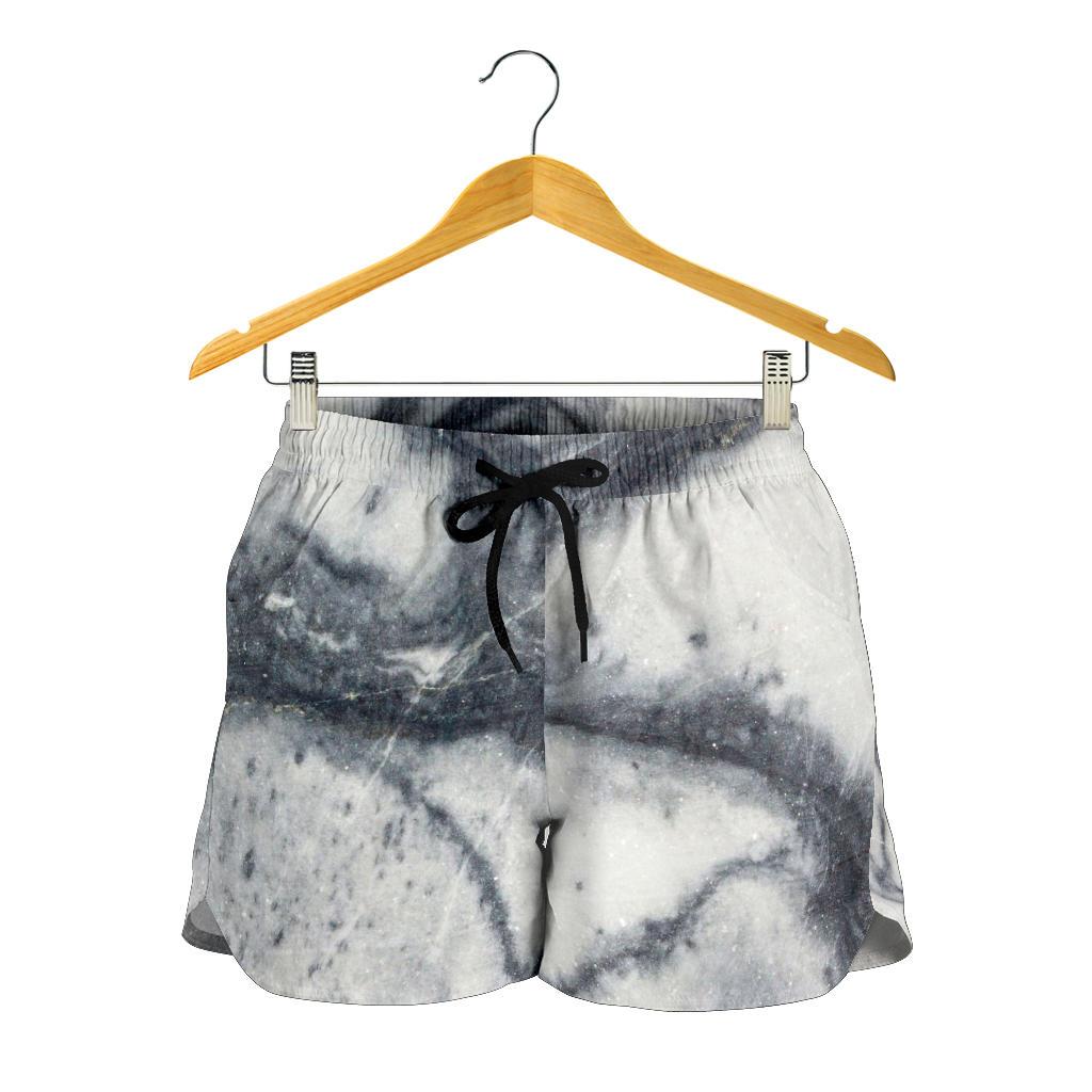 Dark Grey White Marble Print Women's Shorts