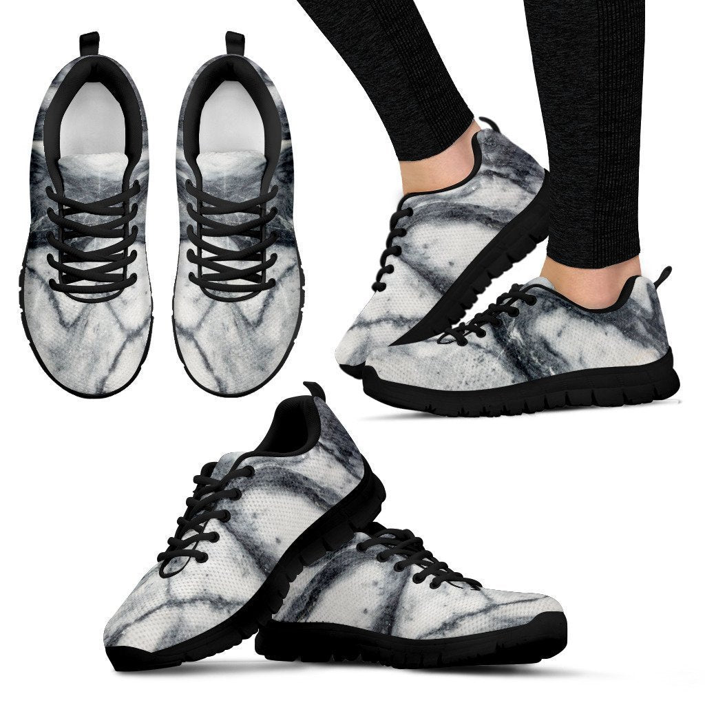 Dark Grey White Marble Print Women's Sneakers