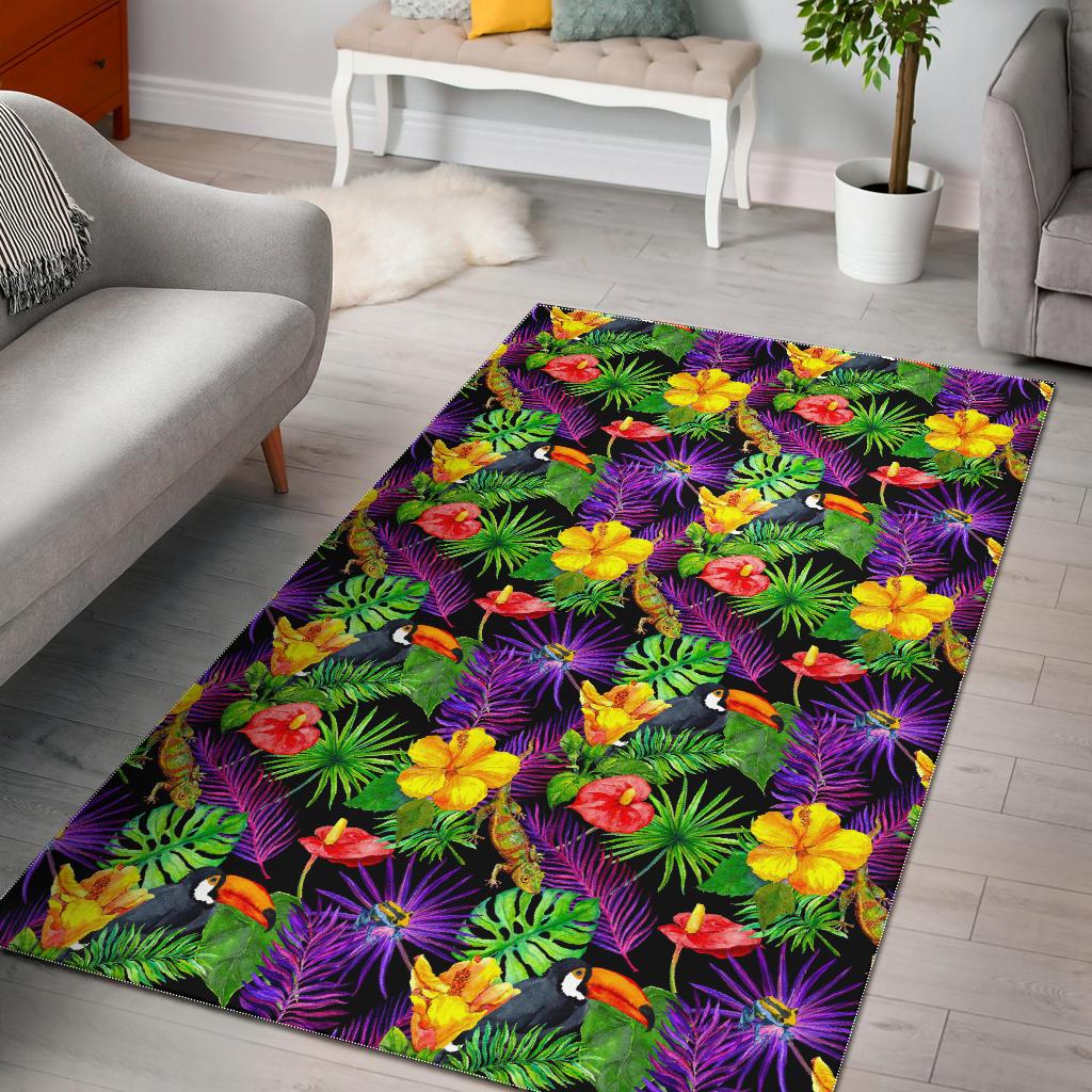 Dark Hawaiian Tropical Pattern Print Area Rug