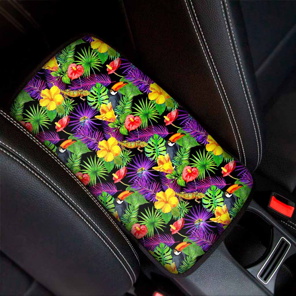 Dark Hawaiian Tropical Pattern Print Car Center Console Cover