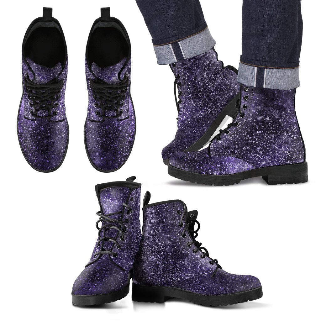 Dark Purple Cosmos Galaxy Space Print Men's Boots