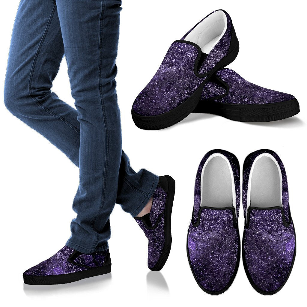 Dark Purple Cosmos Galaxy Space Print Men's Slip On Shoes