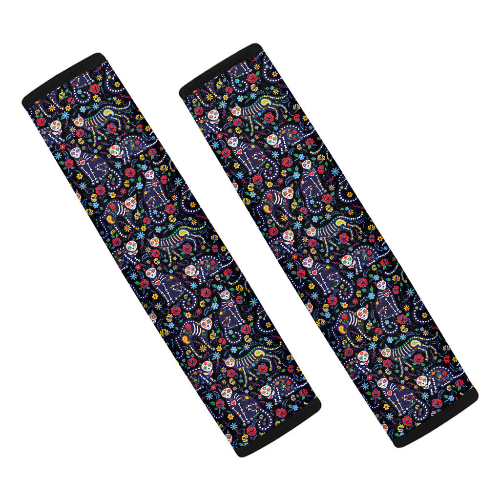 Day Of The Dead Calavera Cat Print Car Seat Belt Covers