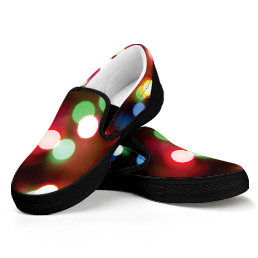 Defocused Christmas Lights Print Black Slip On Shoes