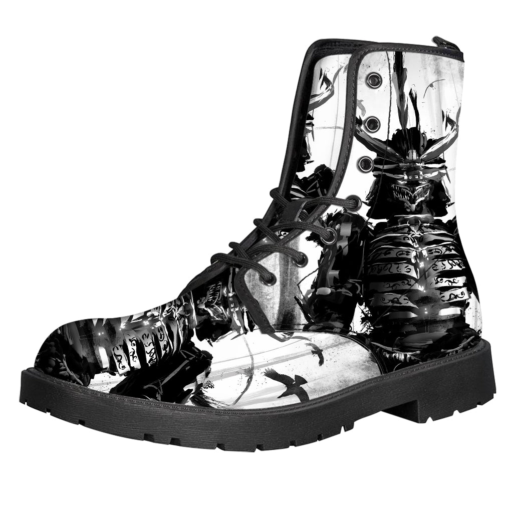 Demon Samurai Print Leather Boots