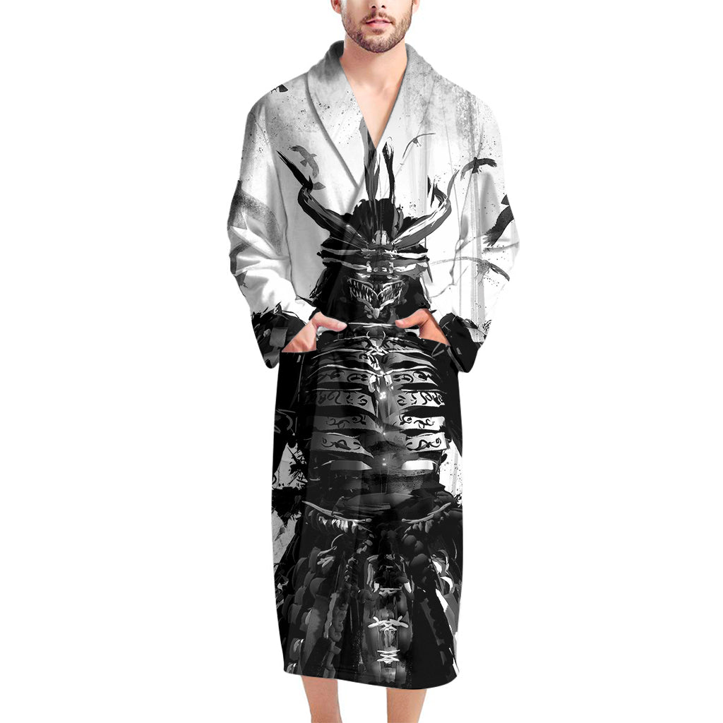 Demon Samurai Print Men's Bathrobe