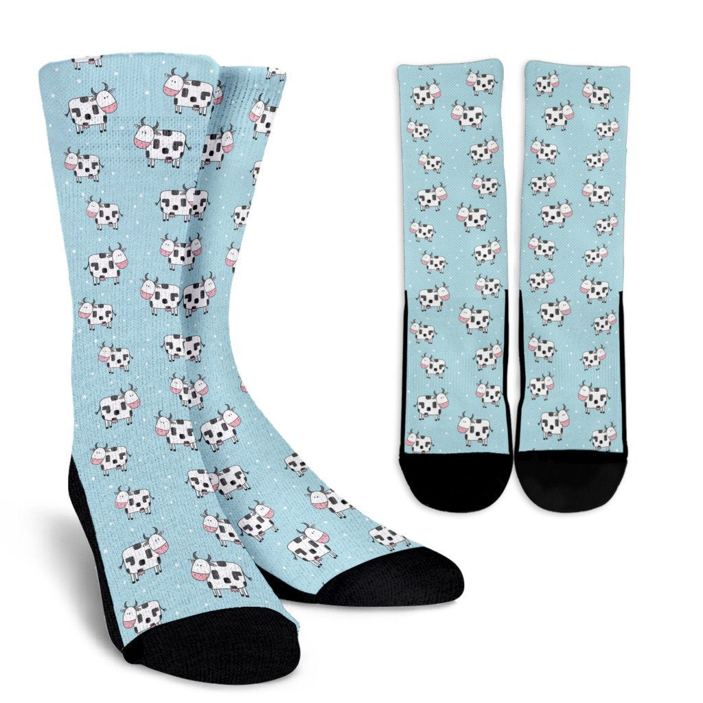 Doodle Cow Pattern Print Crew Socks