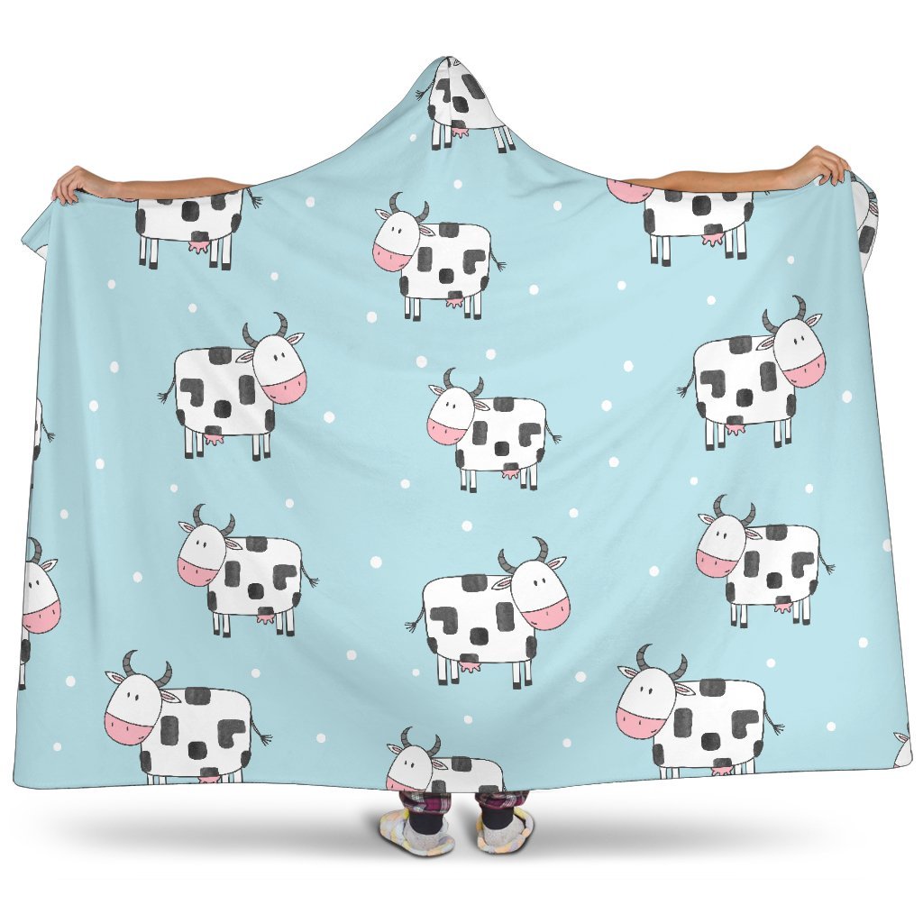 Doodle Cow Pattern Print Hooded Blanket