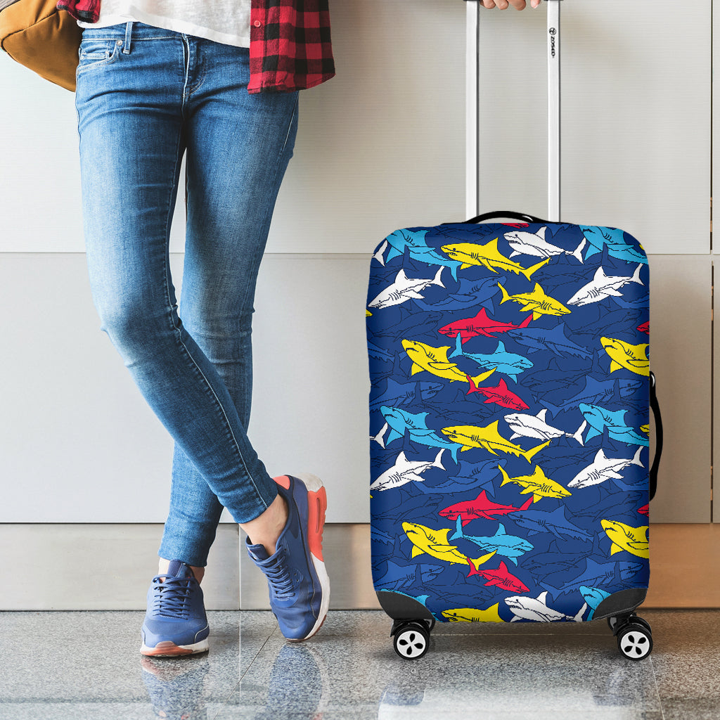 Doodle Shark Pattern Print Luggage Cover