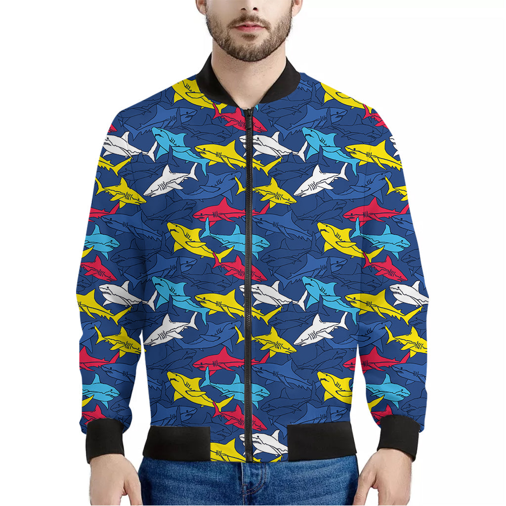 Doodle Shark Pattern Print Men's Bomber Jacket