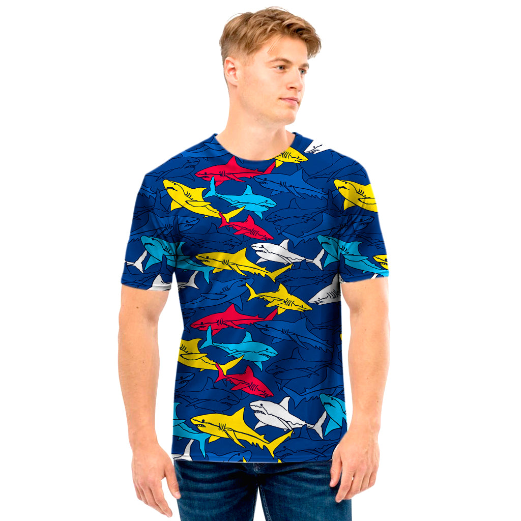 Doodle Shark Pattern Print Men's T-Shirt