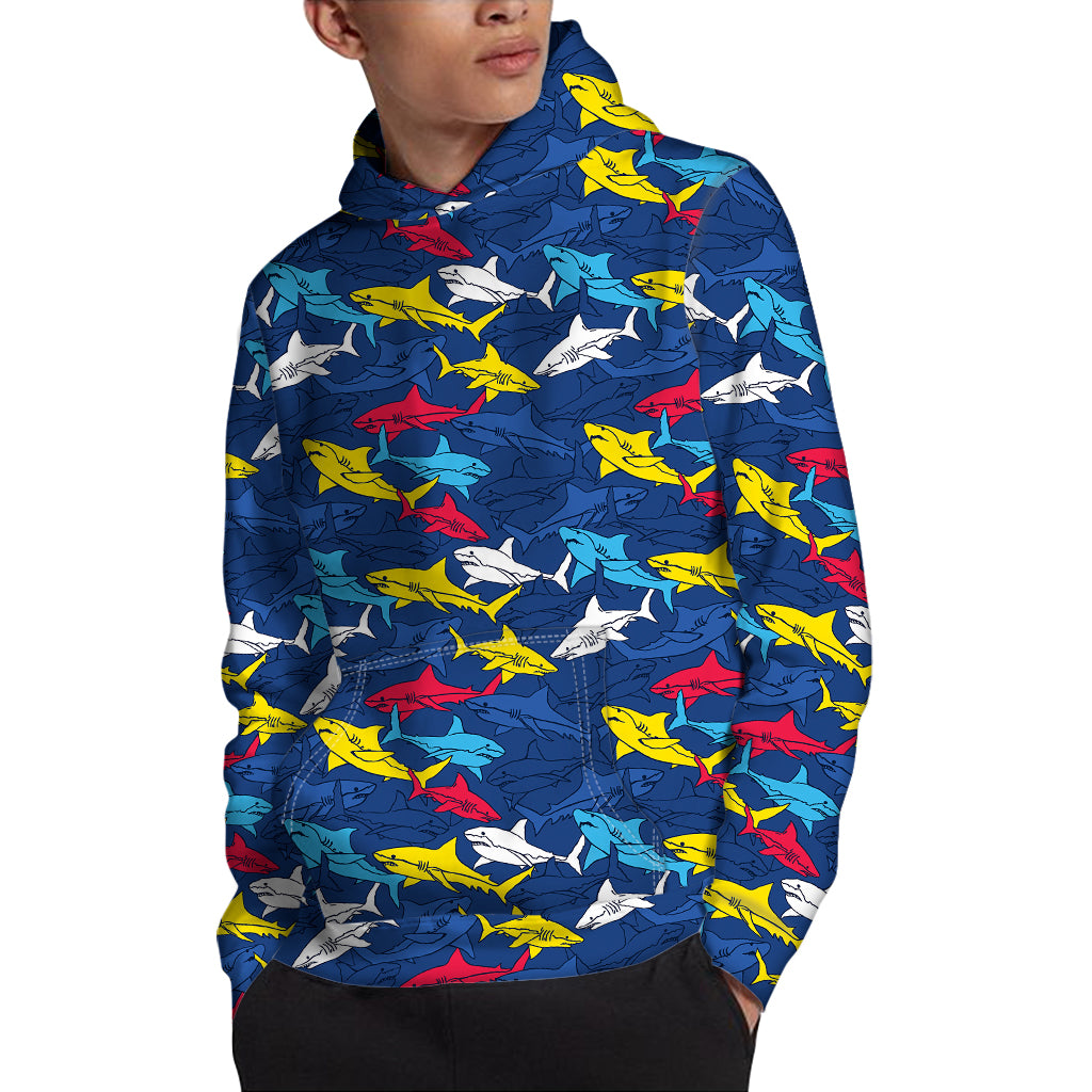 Doodle Shark Pattern Print Pullover Hoodie