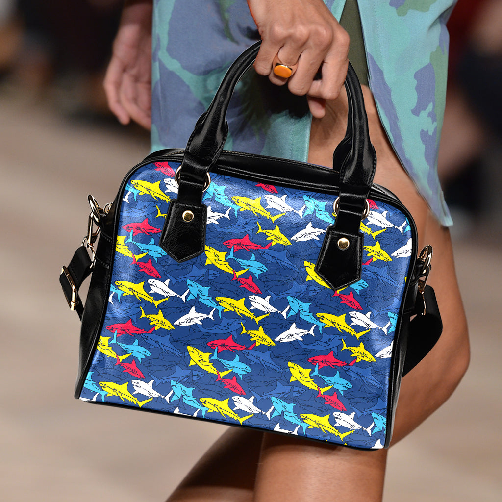Doodle Shark Pattern Print Shoulder Handbag