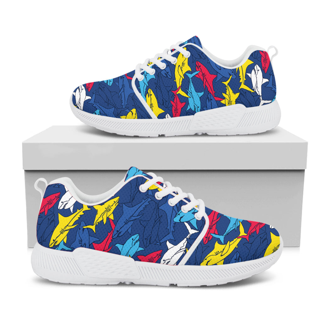 Doodle Shark Pattern Print White Athletic Shoes