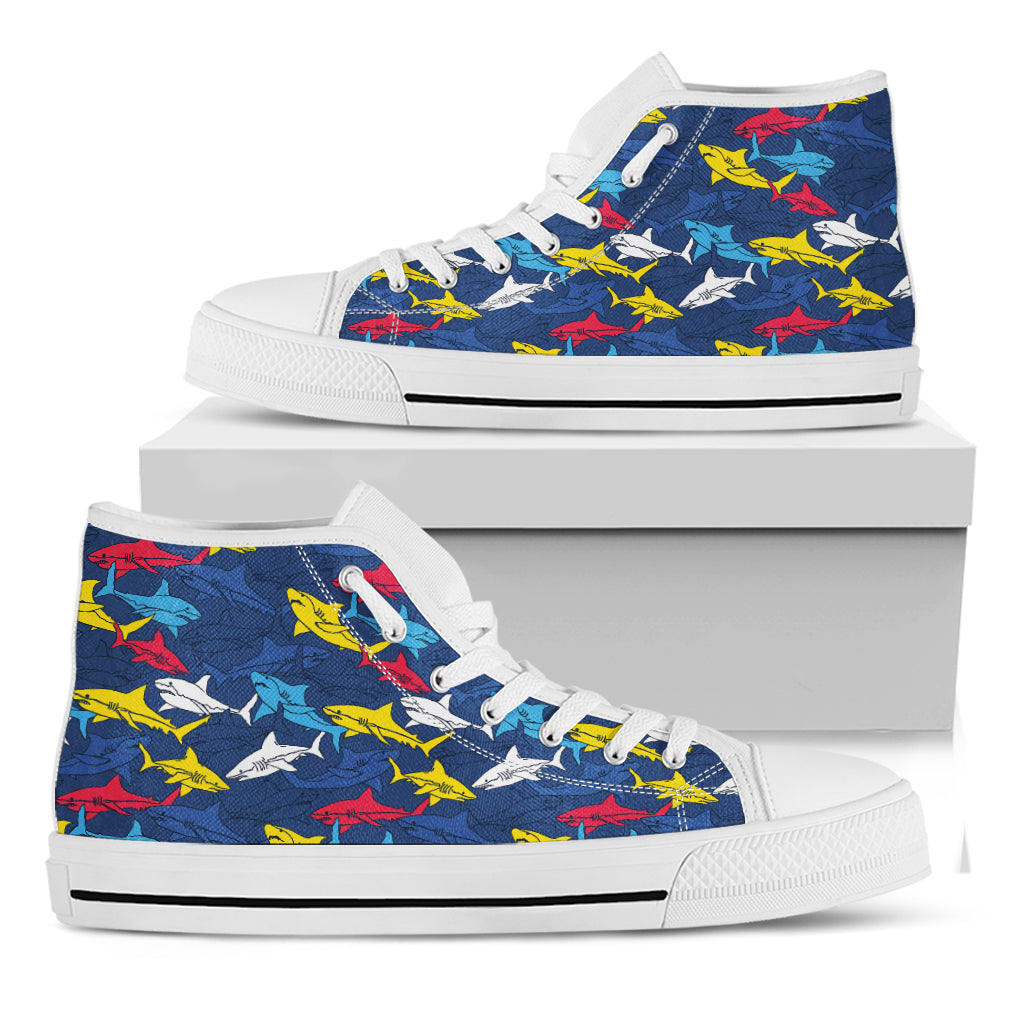 Doodle Shark Pattern Print White High Top Shoes