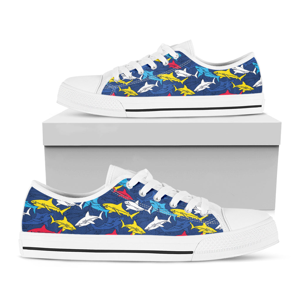 Doodle Shark Pattern Print White Low Top Shoes