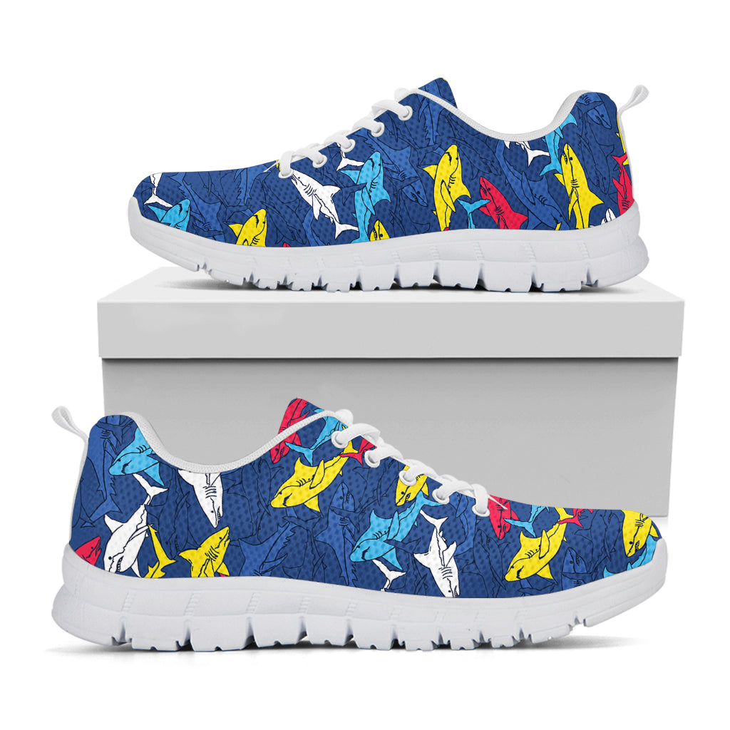 Doodle Shark Pattern Print White Sneakers