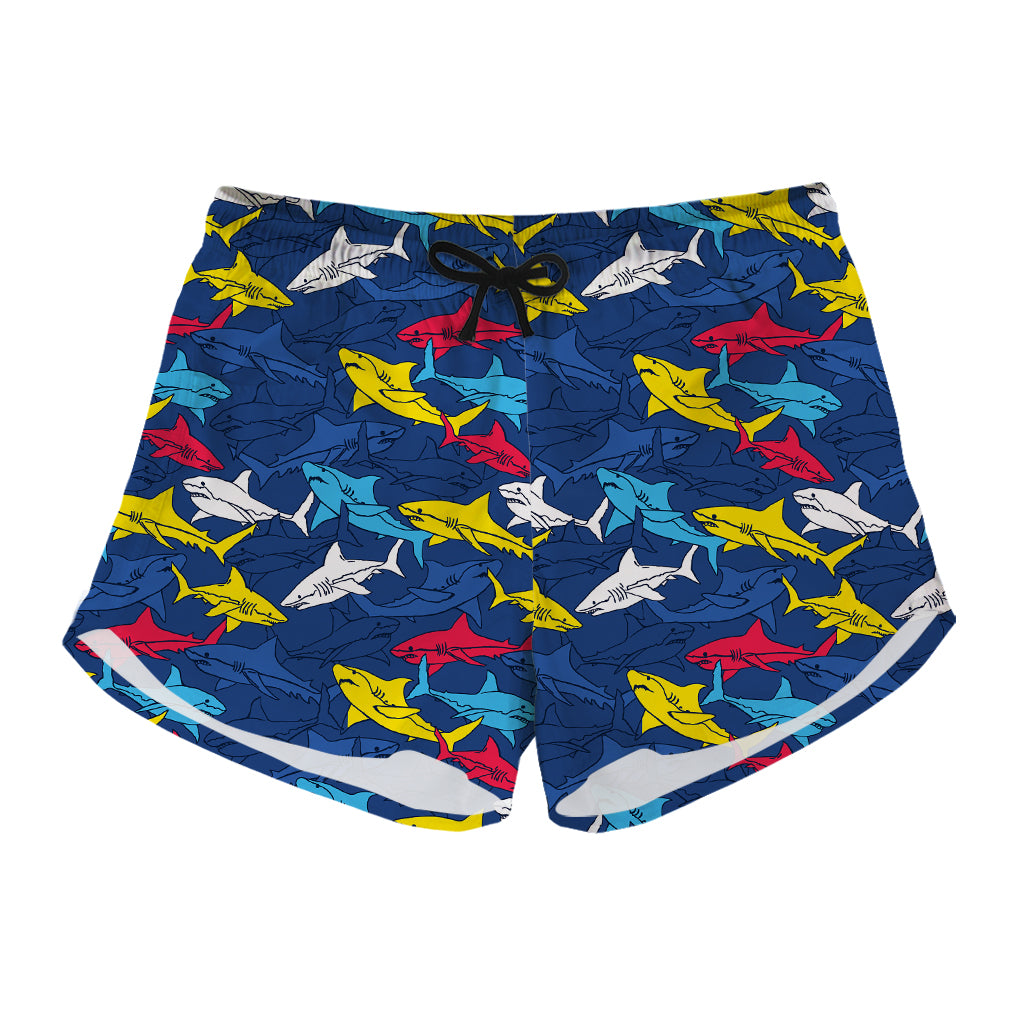 Doodle Shark Pattern Print Women's Shorts