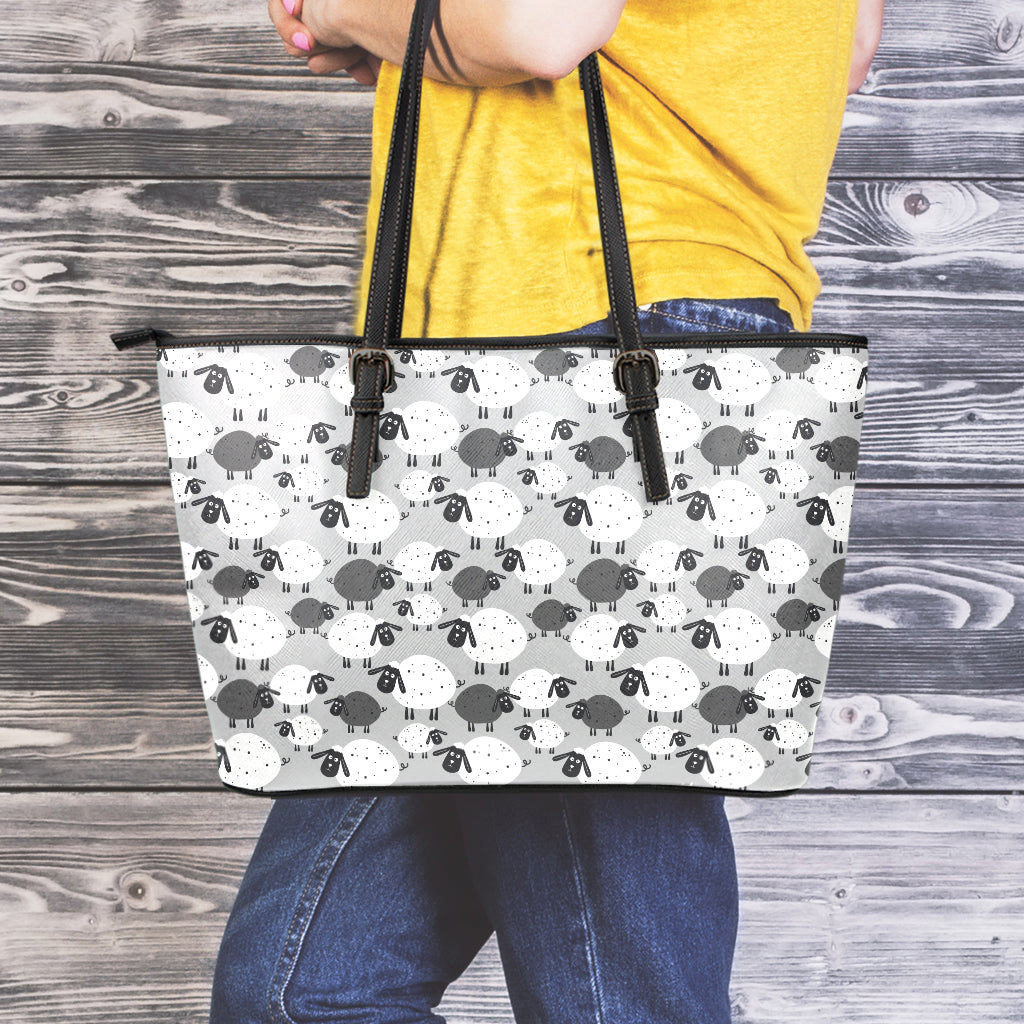 Doodle Sheep Pattern Print Leather Tote Bag