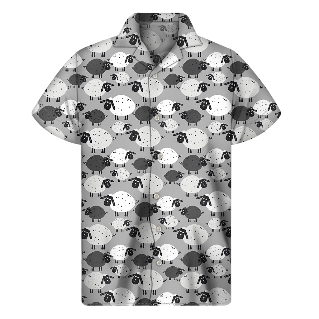 Doodle Sheep Pattern Print Men's Short Sleeve Shirt