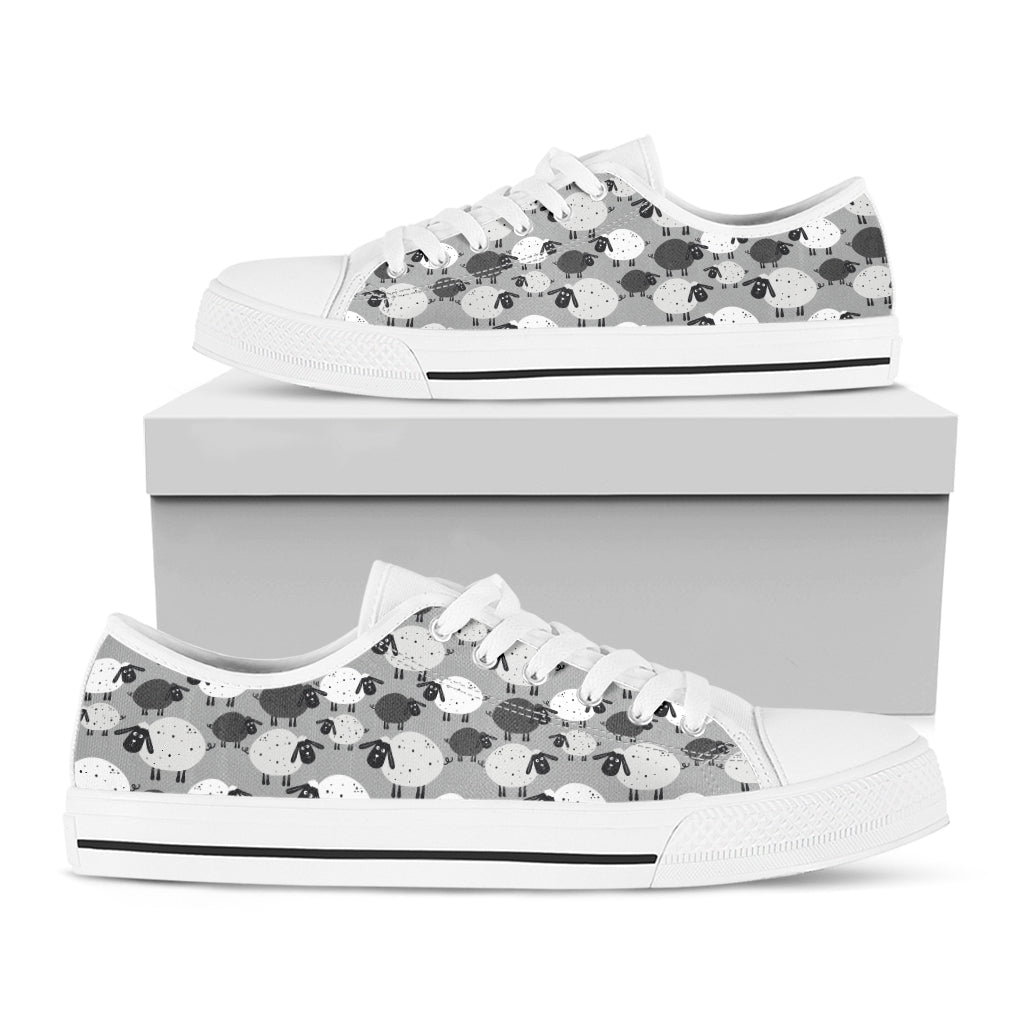 Doodle Sheep Pattern Print White Low Top Shoes