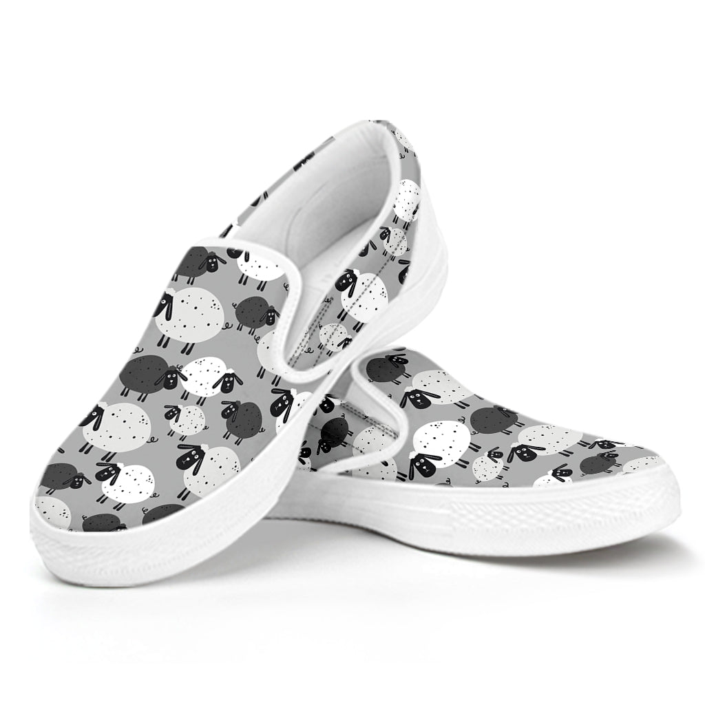 Doodle Sheep Pattern Print White Slip On Shoes