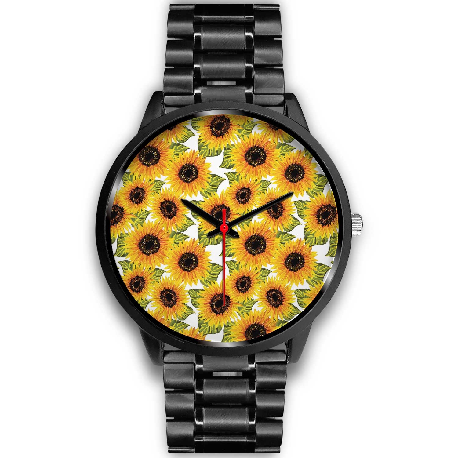 Doodle Sunflower Pattern Print Black Watch