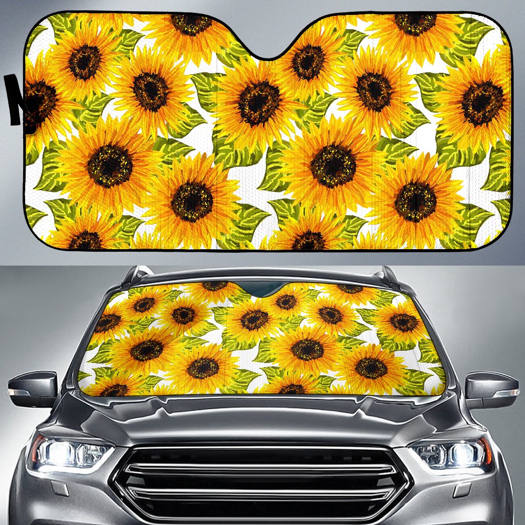 Doodle Sunflower Pattern Print Car Sun Shade