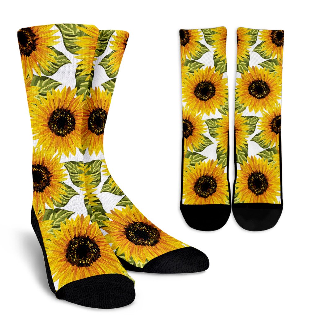Doodle Sunflower Pattern Print Crew Socks