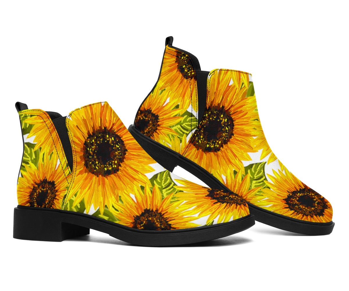 Doodle Sunflower Pattern Print Flat Ankle Boots
