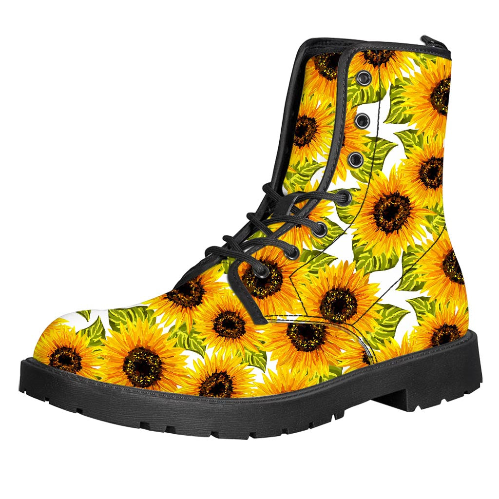 Doodle Sunflower Pattern Print Leather Boots