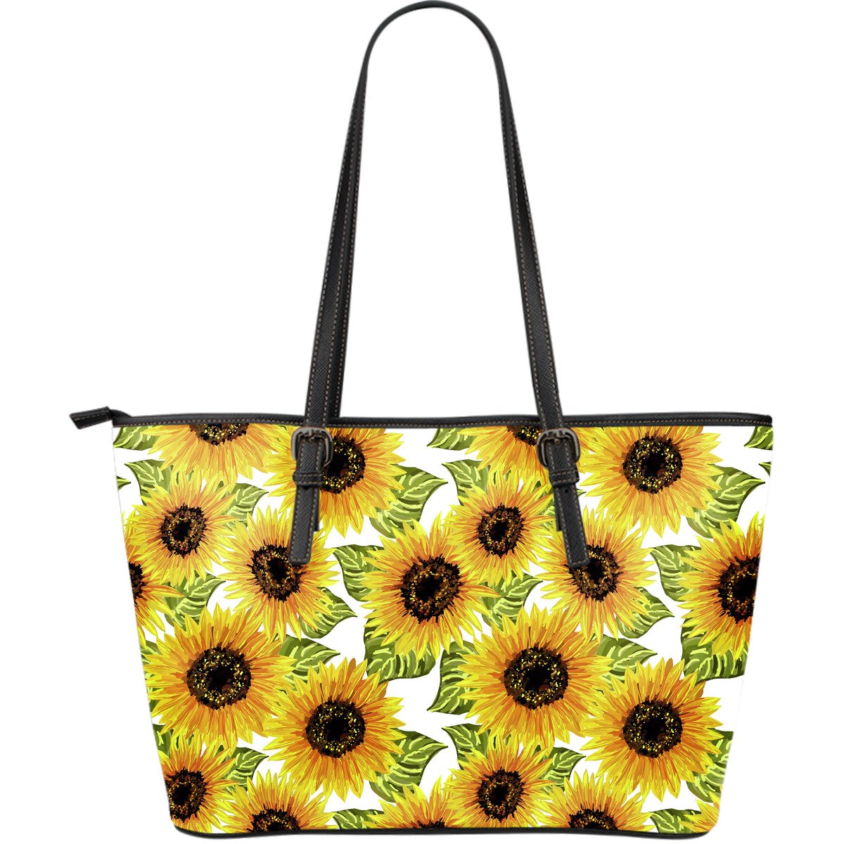 Doodle Sunflower Pattern Print Leather Tote Bag