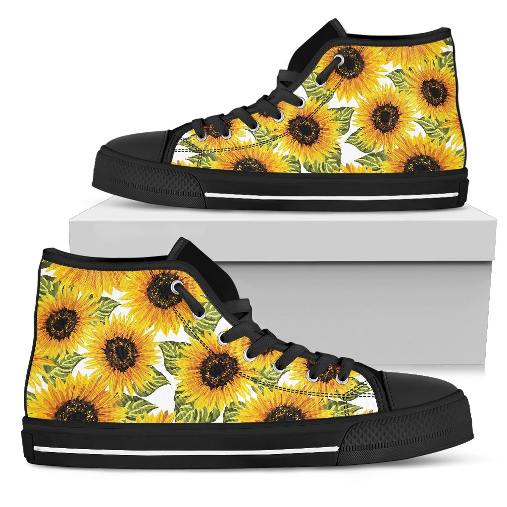 Doodle Sunflower Pattern Print Men's High Top Shoes
