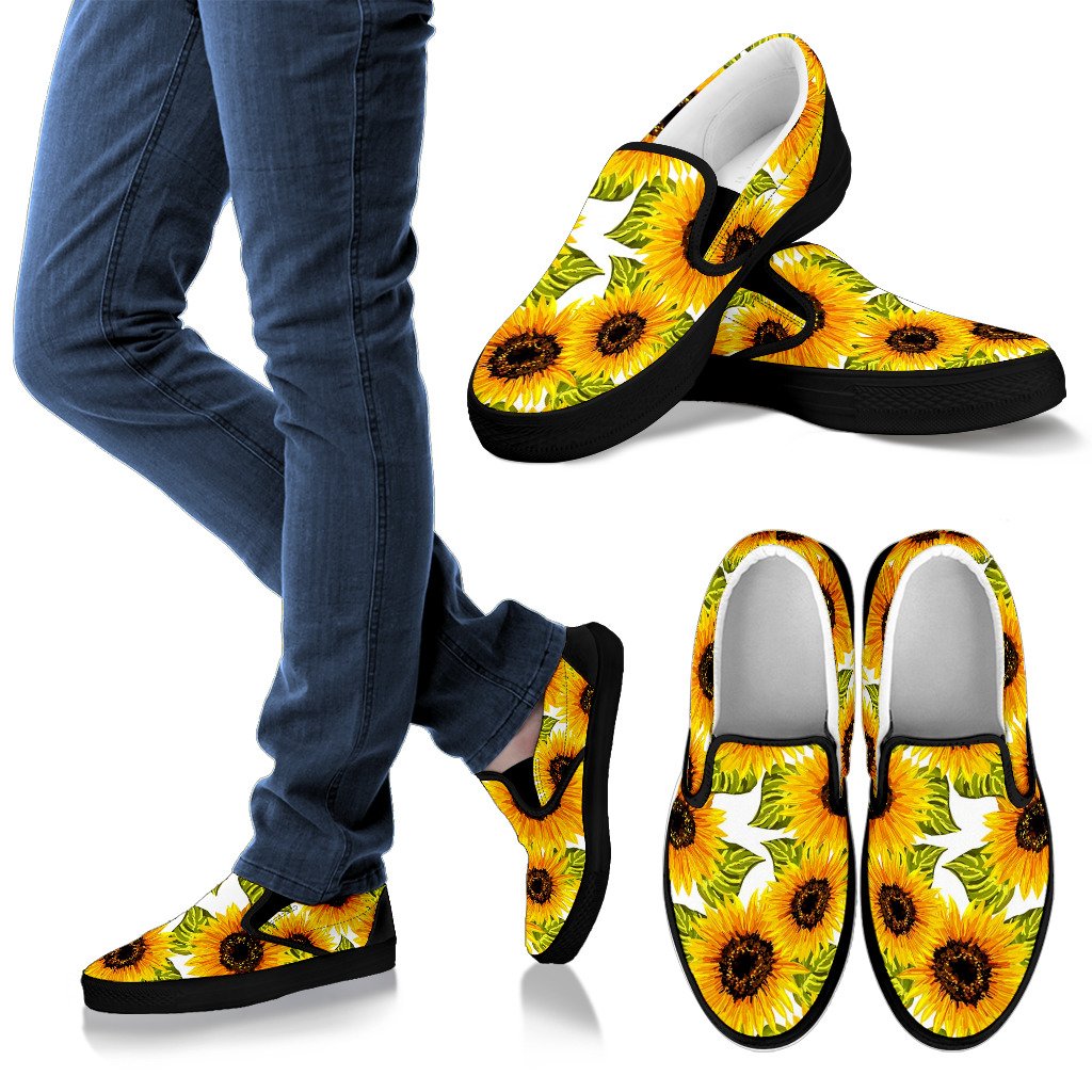 Doodle Sunflower Pattern Print Men's Slip On Shoes