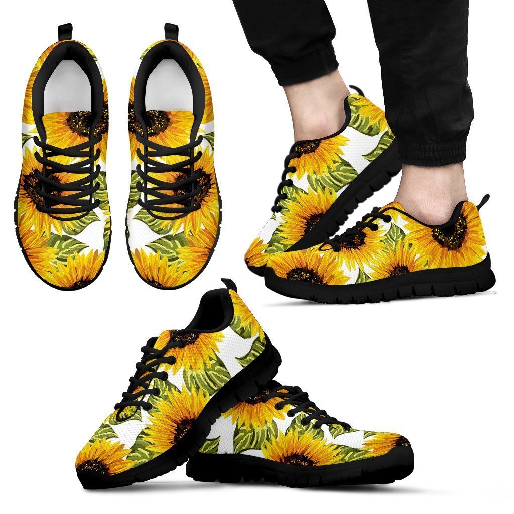 Doodle Sunflower Pattern Print Men's Sneakers
