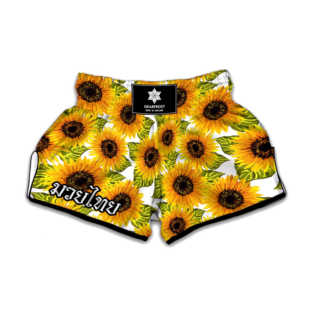 Doodle Sunflower Pattern Print Muay Thai Boxing Shorts