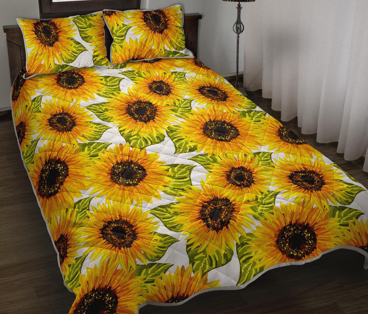 Doodle Sunflower Pattern Print Quilt Bed Set