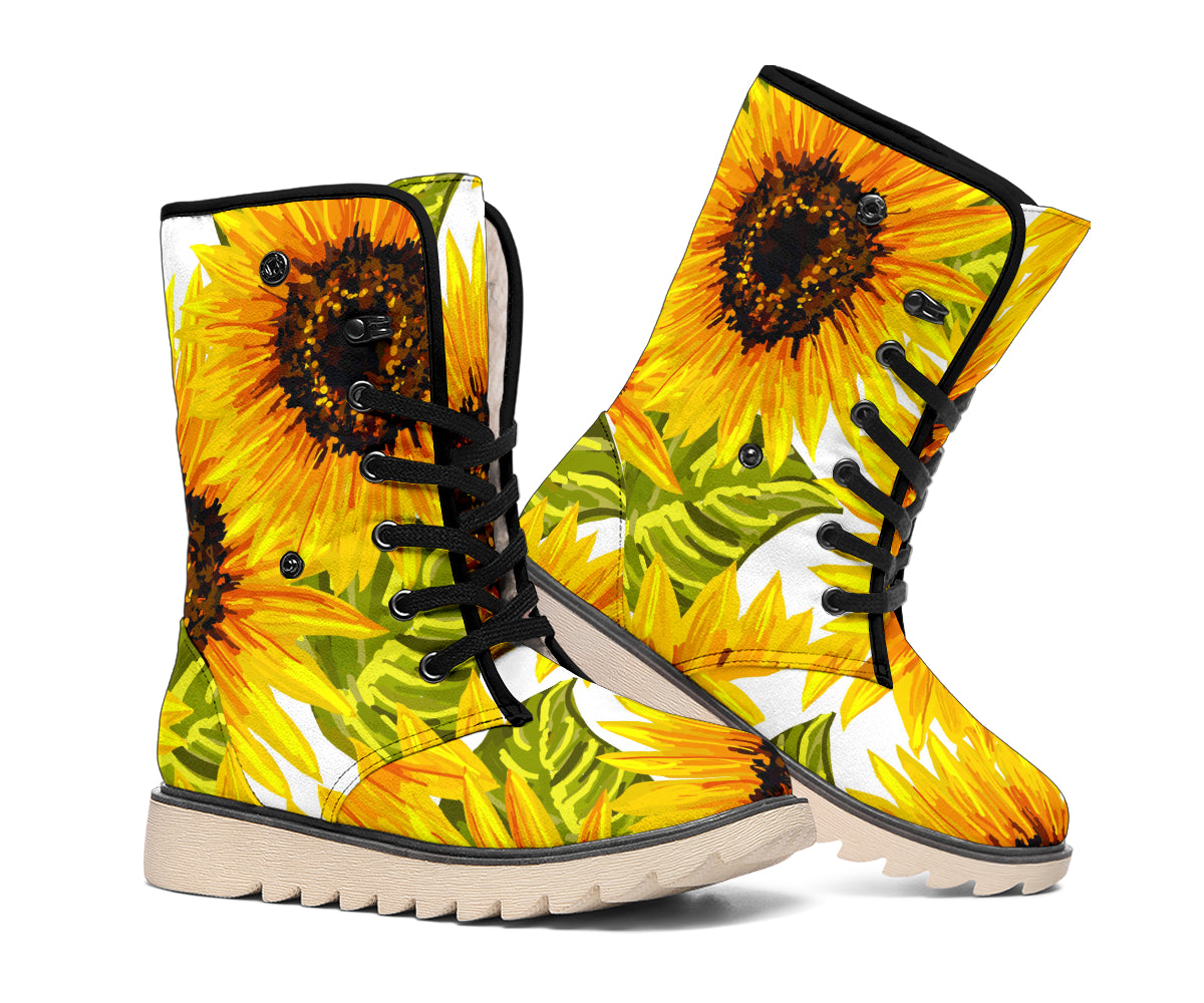 Doodle Sunflower Pattern Print Winter Boots