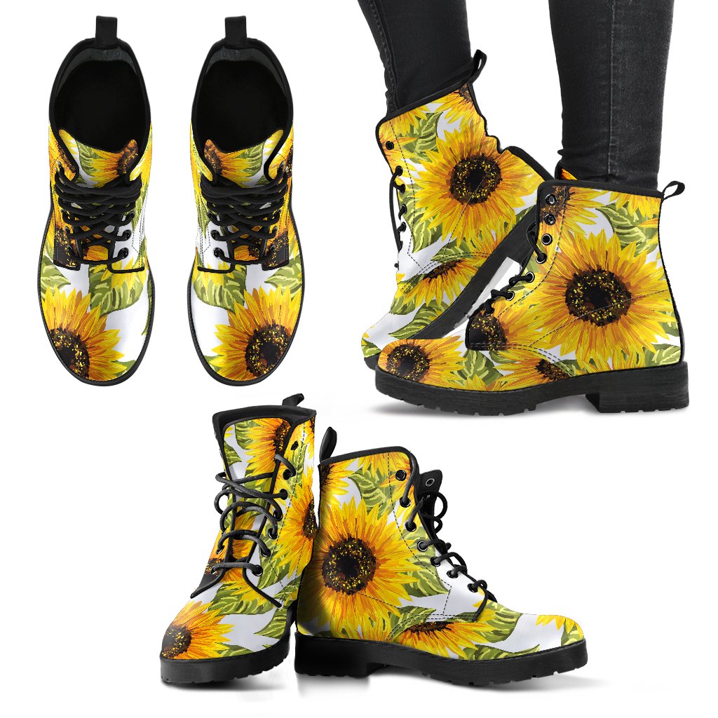 Doodle Sunflower Pattern Print Women's Boots