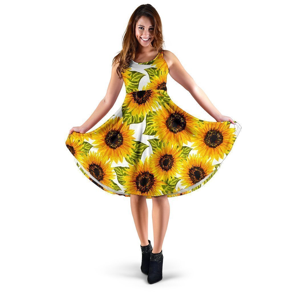 Doodle Sunflower Pattern Print Women's Dress