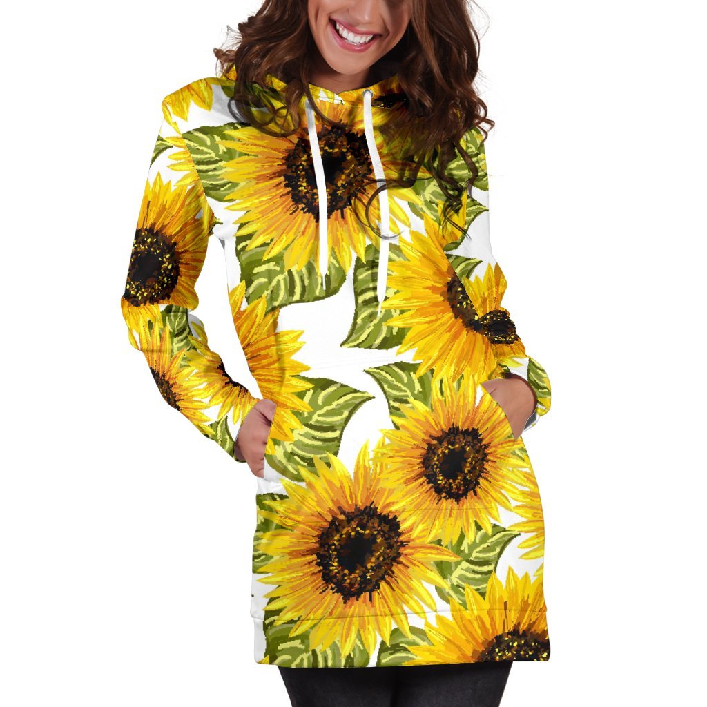 Doodle Sunflower Pattern Print Women's Pullover Hoodie Dress