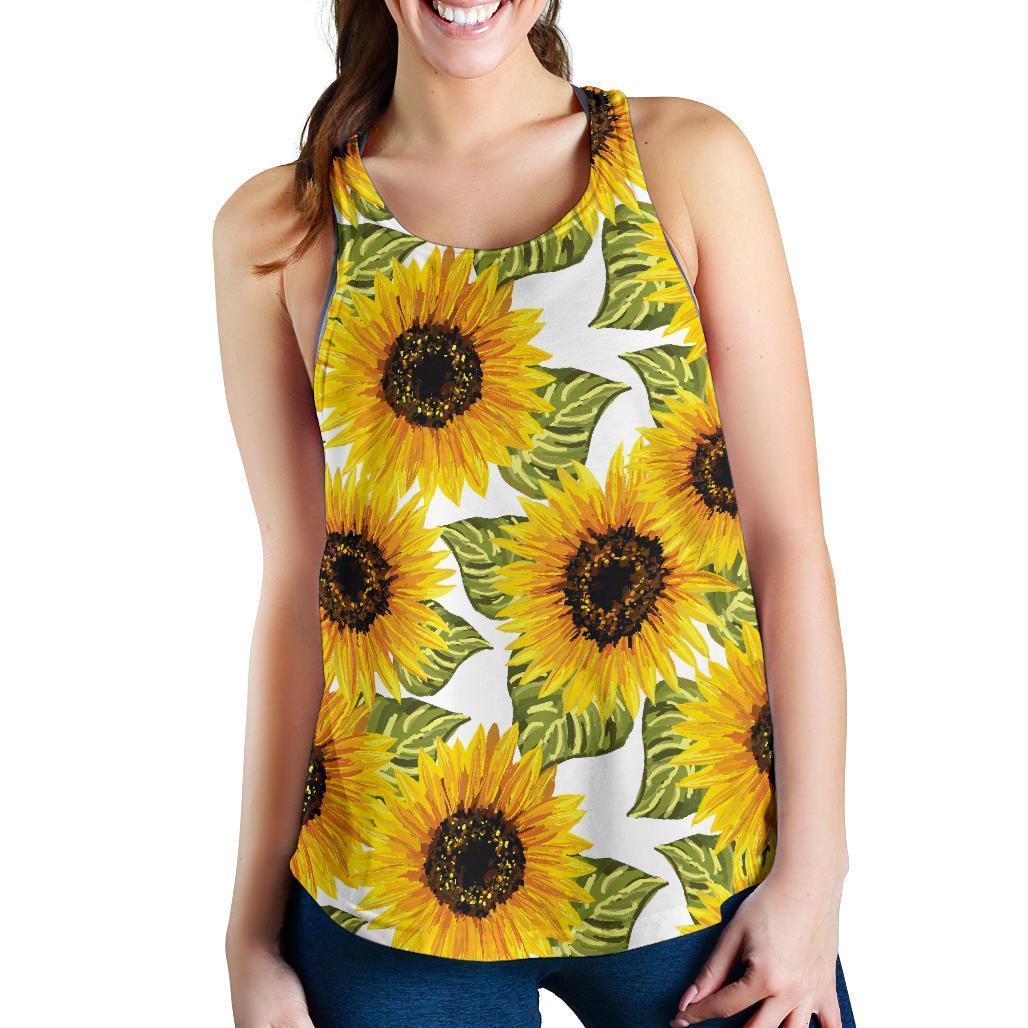 Doodle Sunflower Pattern Print Women's Racerback Tank Top