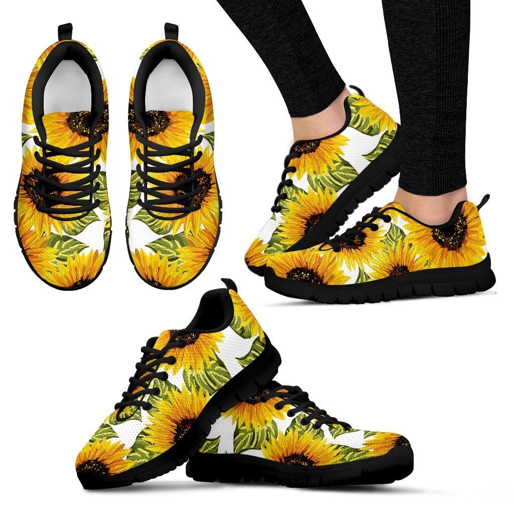Doodle Sunflower Pattern Print Women's Sneakers